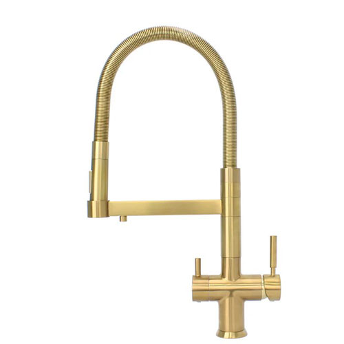 Savona Brushed Brass Pull-Out Spray-Hose 3-Way Tap (Triflow Filter Tap)